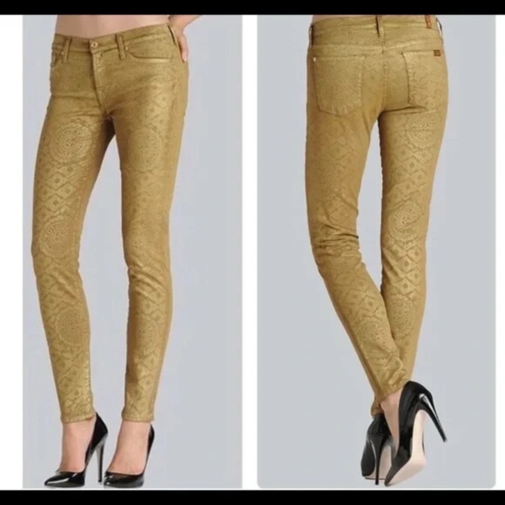 7 For All Mankind Gold Pattern Coated Mid Rise Skinny Jeans In Artisan Tile